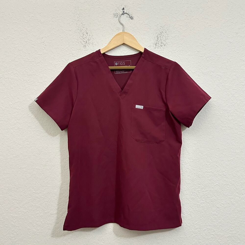 FIGS Catarina Scrub Top Burgundy V-Neck Stretch Medical Nurse Uniform